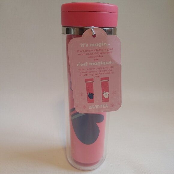 Davids Tea Travel Mug Colour Change BNWT Rosy Pink - Picture 1 of 12